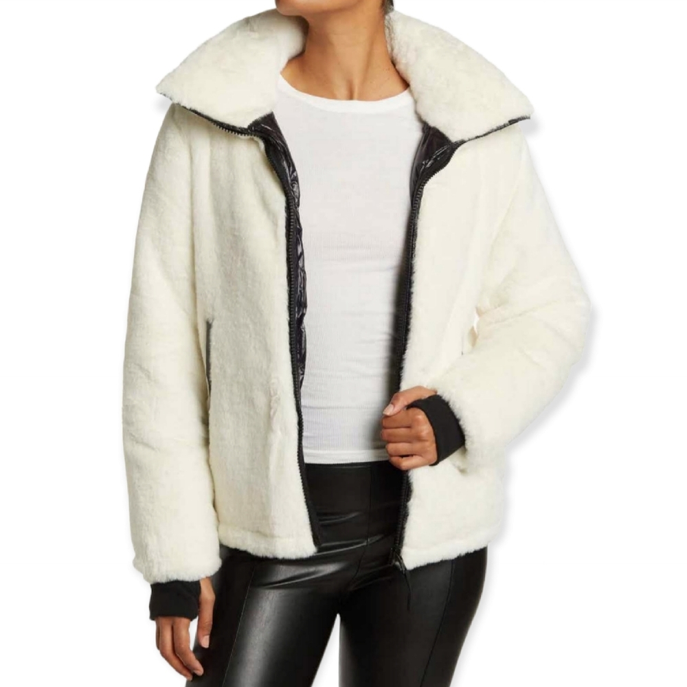 S13 Madison Cream Faux Fur Quilted Puffer Coat Women's XL - Picture 1 of 16